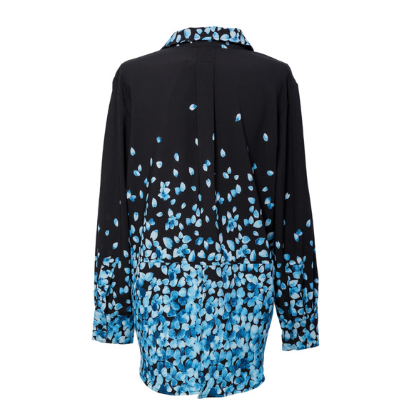 Women's Button Down Blouse Floral Black Blue Petal Size XL NWT Klavelli - Picture 4 of 7
